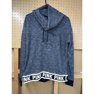 Victoria's Secret PINK Sweatshirt Mock Neck Black & Gray Dog Logo Size Small S